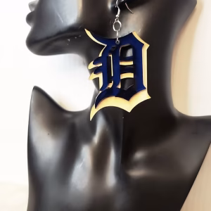 dark blue & wood double detroit earrings